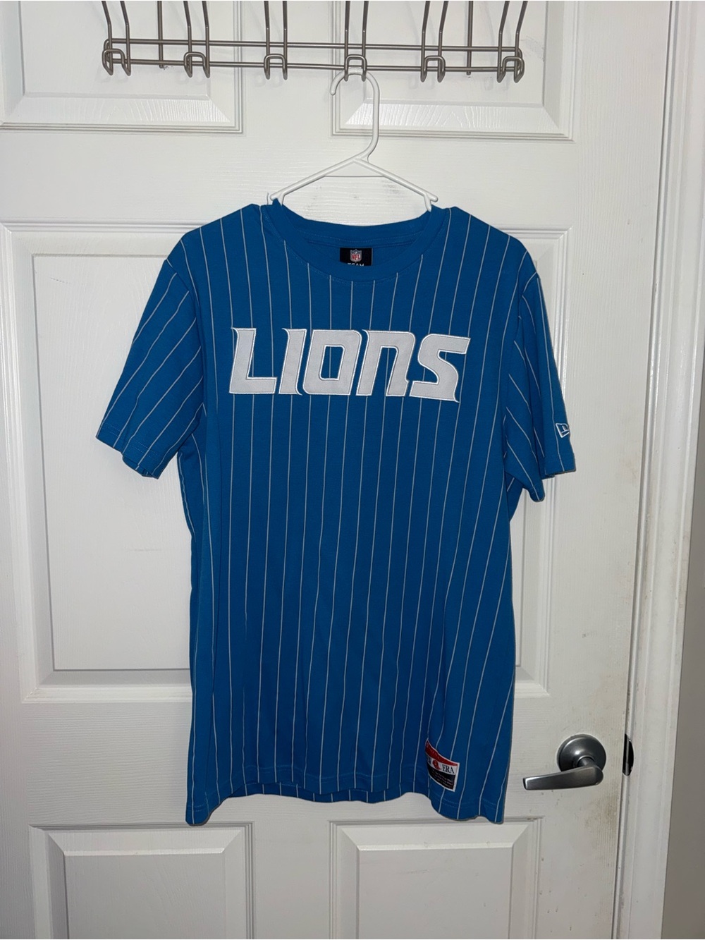 New Era Blue Pinstripe Lions Short Sleeve Tee